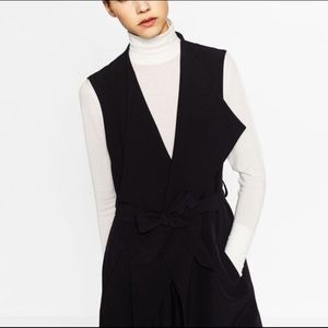 Zara Black Longline Waistcoat Vest with Belt